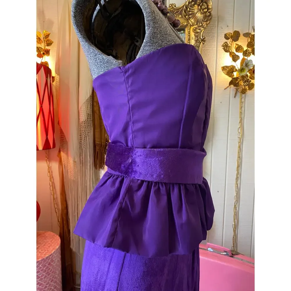 vintage 1970s 3 piece set, purple velvet maxi skirt, peplum bustier, 70s formal